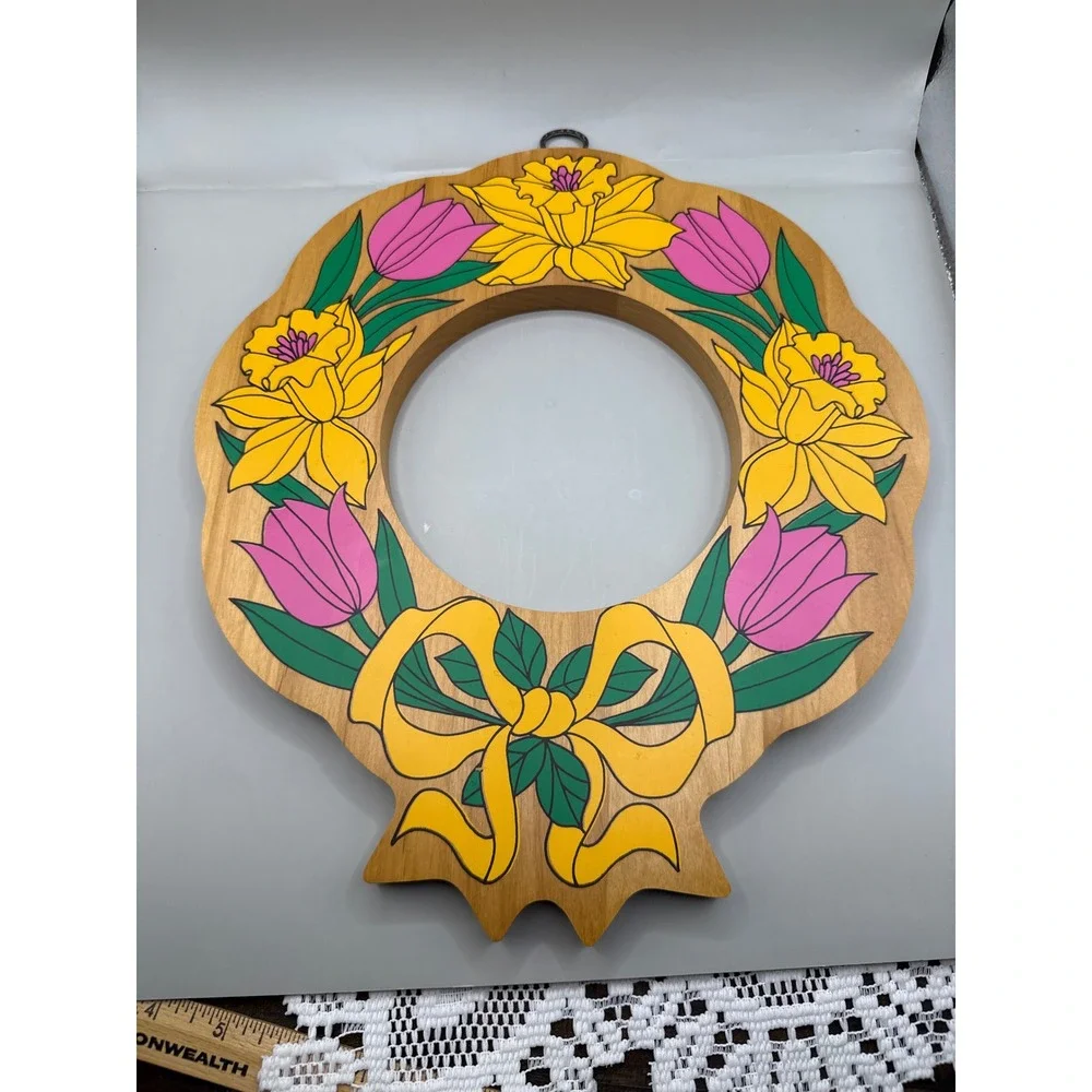 Double Sided‎ Wooden Dutch Folk Art Wreath Handpainted Floral Bird 13x12